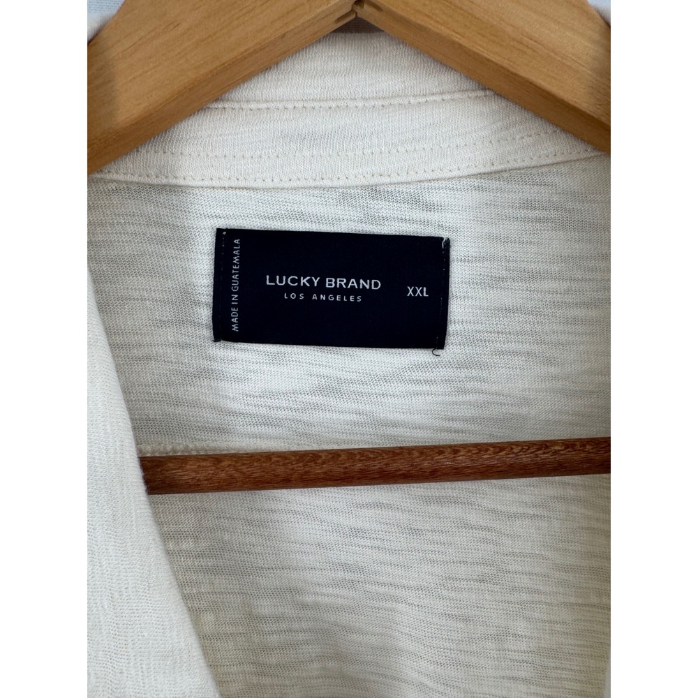 Lucky Brand Mens XXL Cream Slub Knit Long Sleeve Button Down Shirt Cotton Pocket - Picture 3 of 6